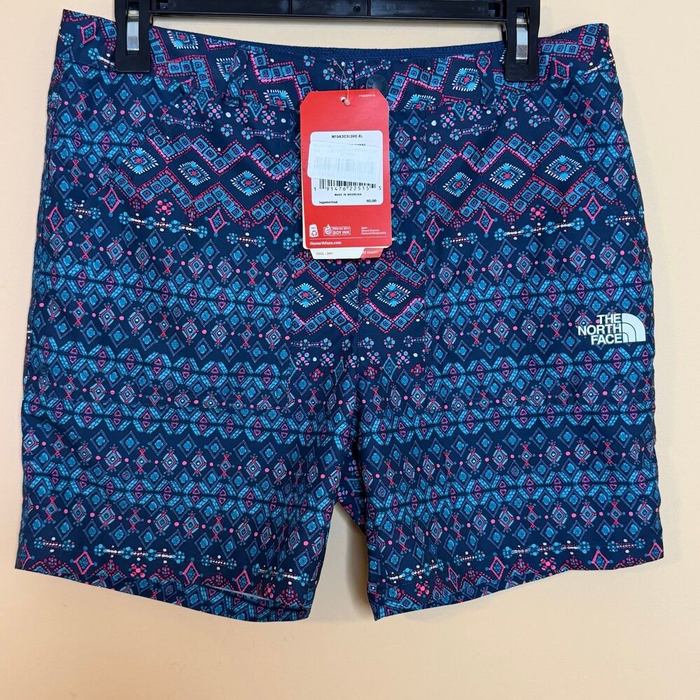 NWT The North Face Girls Amphibious Shorts Blue Pockets Geometric Flat Front XL